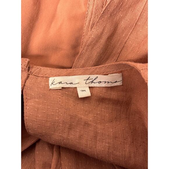 Kara Thoms Dress Medium Women Pink Swiss Dot Linen Open Back Flutter Sleeve Mini - Picture 7 of 9